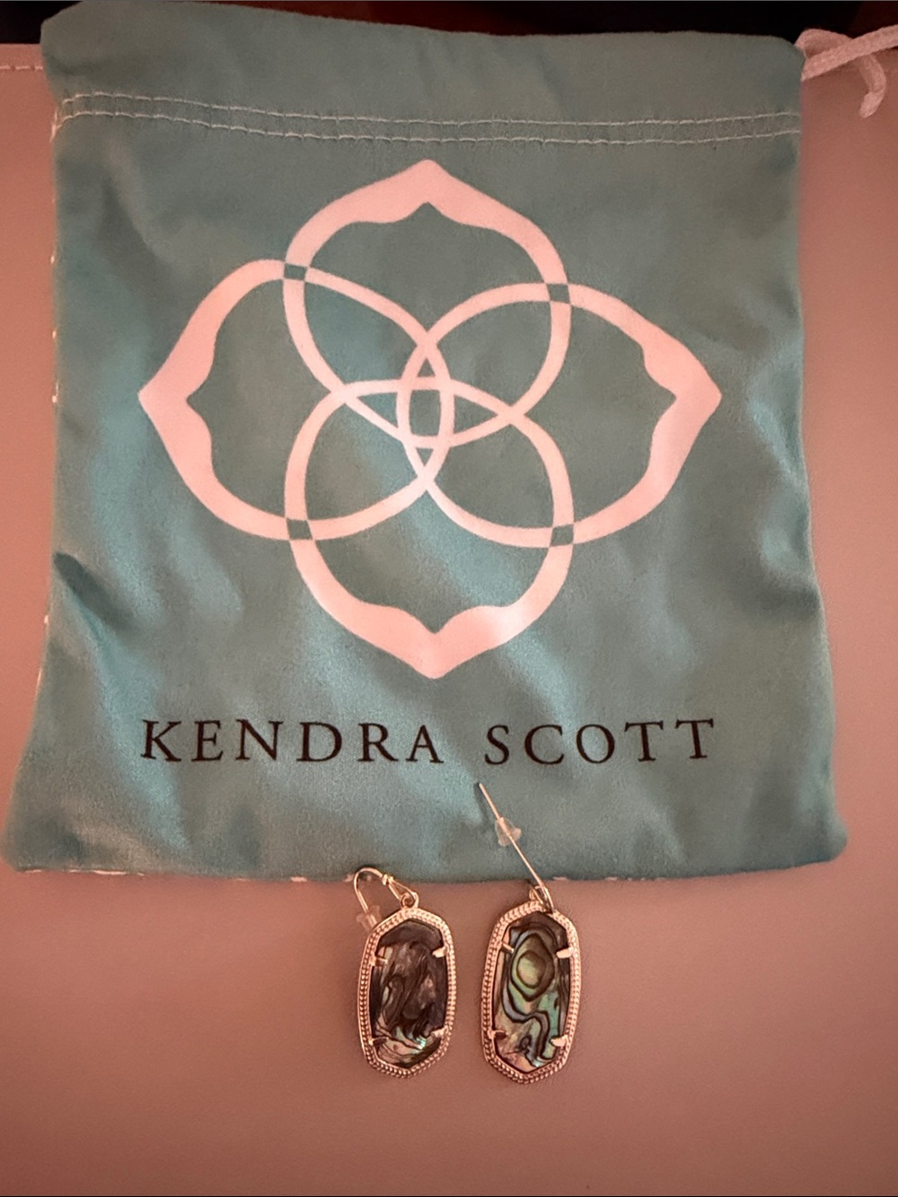 Kendra Scott Abalone Drop Earrings with Teal Pouch